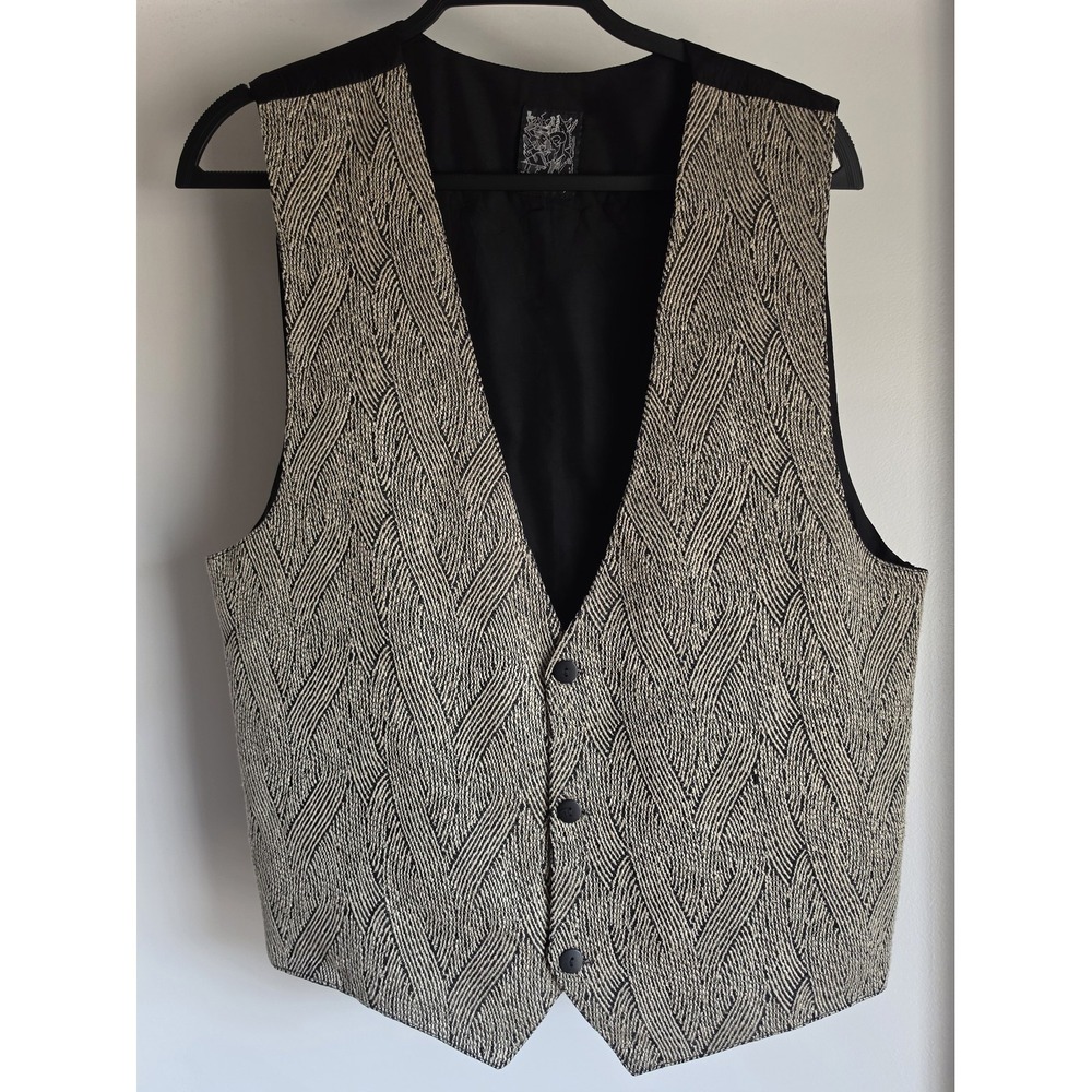 VTG Attitudes Men Vest Black Cream Geometric V-Neck Formal Sleeveless Classic